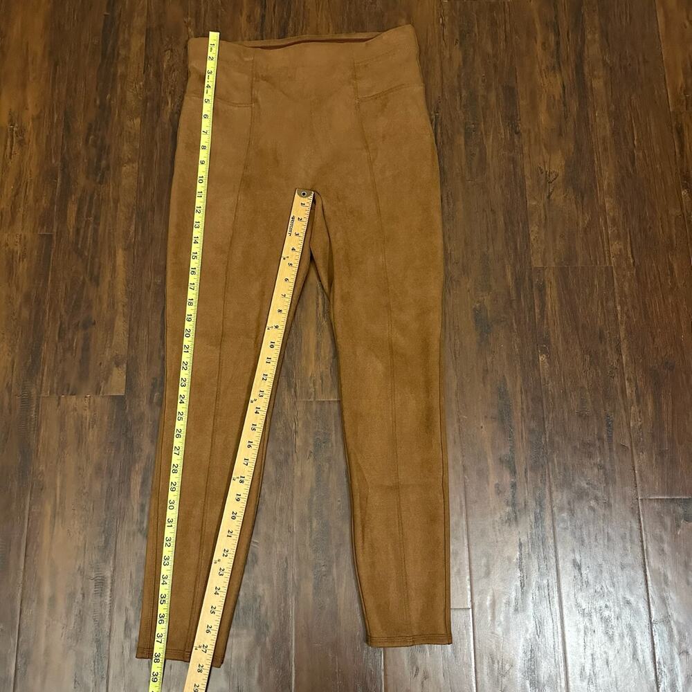SPANX Leggings Cognac Brown Faux Suede High Rise Shapewear Pants - Picture 15 of 16